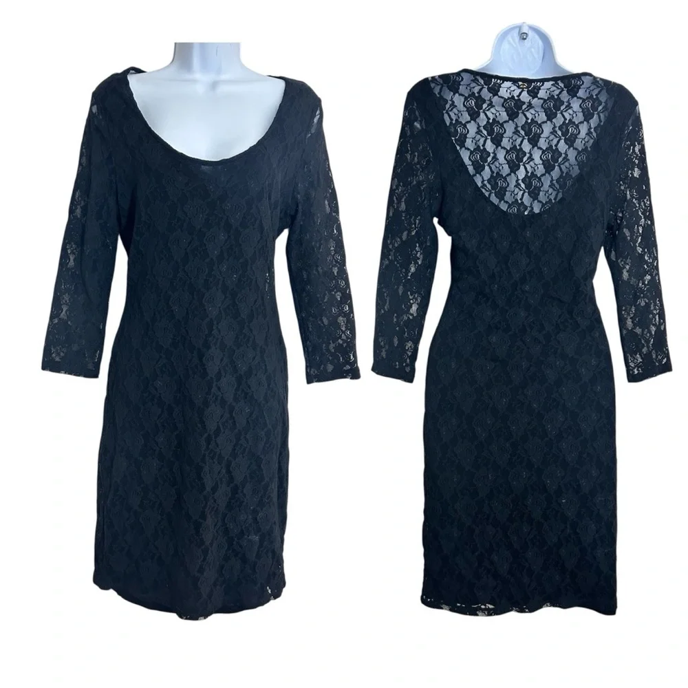Guess Dakota 3/4 Sleeve Black Lace Stretch Bodycon Dress Sz M/L Whimsigoth Sexy